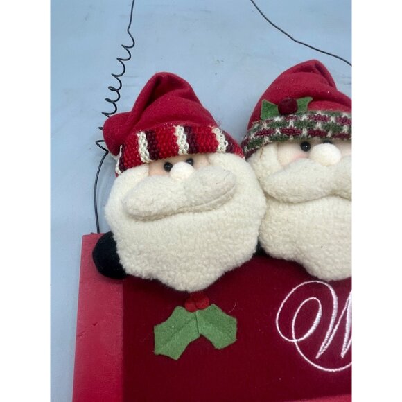 Santa Christmas welcome sign 3 Santas red plush rectangle 13x10" wood READ - Picture 2 of 7